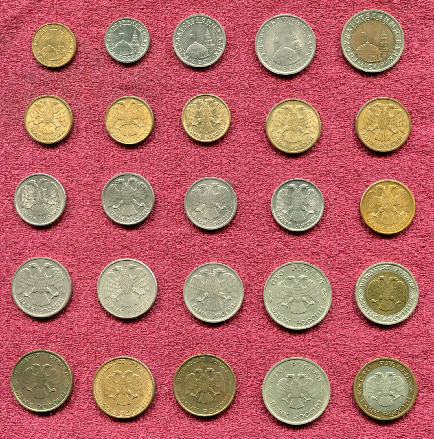 Набор из 25 разных монет (Гос. банк СССР и Банк России) 1991, 1992 и 1993 года